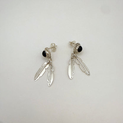 Black Onyx Feather Earrings