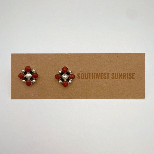 Four Coral Stud Earrings