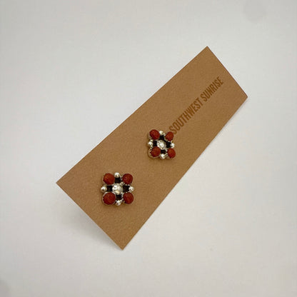 Four Coral Stud Earrings