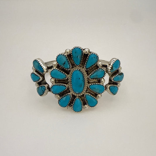 Kingman Turquoise Cluster Cuff Bracelet By Mike & Evelyn Platero Size 5.25 (5 1/4")