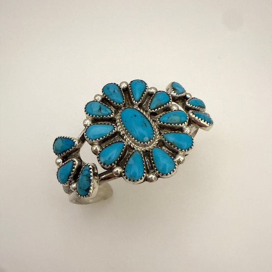 Kingman Turquoise Cluster Cuff Bracelet By Mike & Evelyn Platero Size 5.25 (5 1/4")