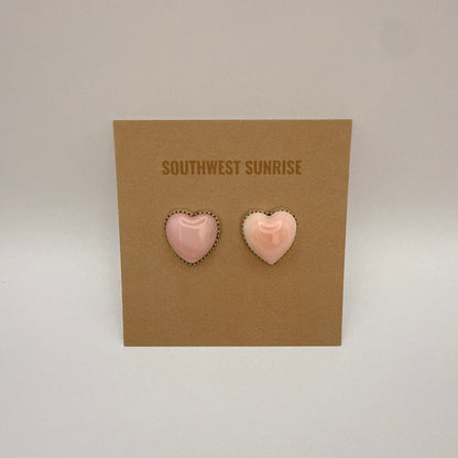 Pink Conch Heart Stud Earrings