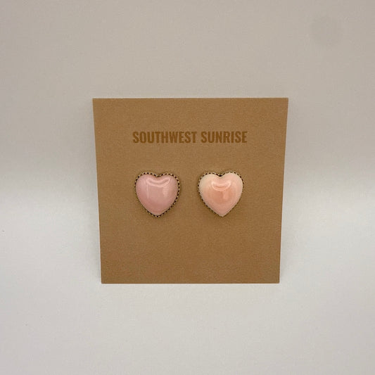 Pink Conch Heart Stud Earrings