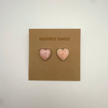 Pink Conch Heart Stud Earrings