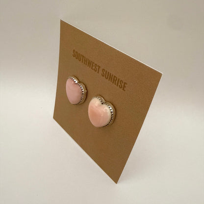 Pink Conch Heart Stud Earrings