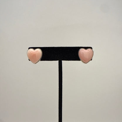 Pink Conch Heart Stud Earrings