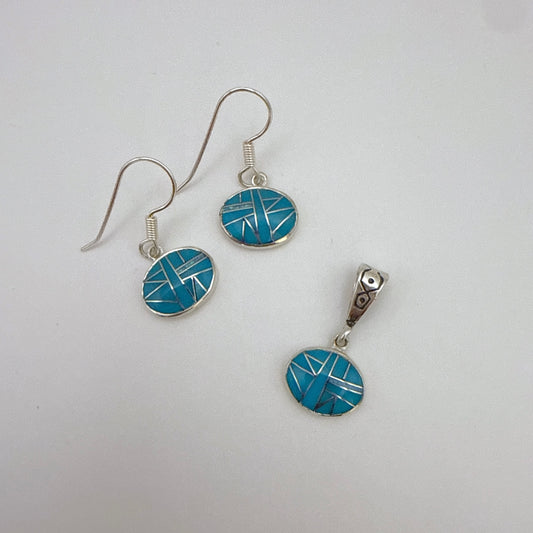 Turquoise and Opal Inlay Pendant Earrings Set