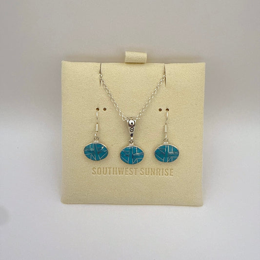 Turquoise and Opal Inlay Pendant Earrings Set