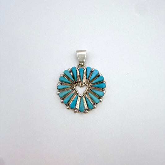 Needlepoint Turquoise Heart Pendant B