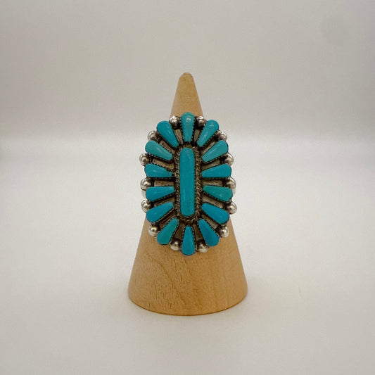 Needlepoint Turquoise Cluster Ring Size 9