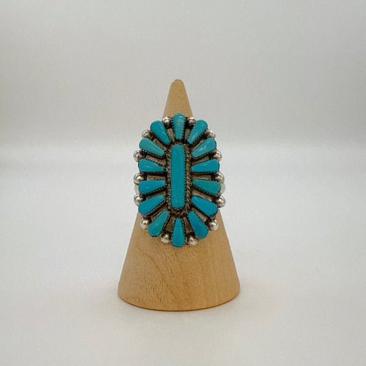 Needlepoint Turquoise Cluster Ring Size 9