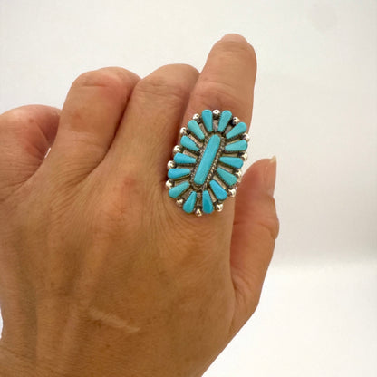 Needlepoint Turquoise Cluster Ring Size 9