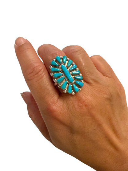 Needlepoint Turquoise Cluster Ring Size 8.5