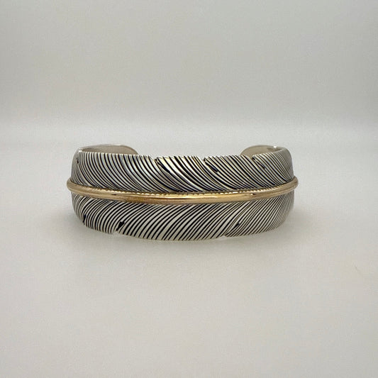 スターリングシルバー&12Kゴールドフィルドフェザーバングル By Harvey Mace幅19mm　内周139.7mm