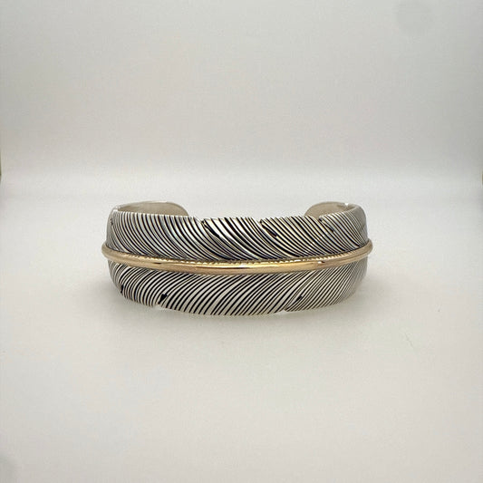 スターリングシルバー&12Kゴールドフィルドフェザーバングル By Harvey Mace幅19mm　内周139.7mm