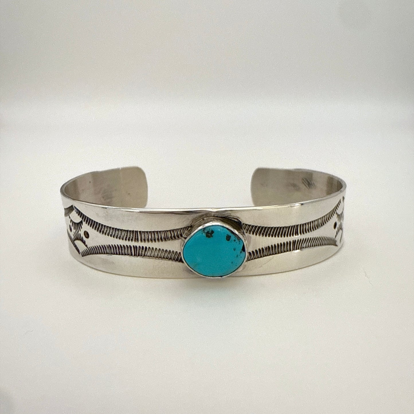 Stamped Sterling Silver Cuff Bracelet with Sleeping Beauty Turquoise 5 5/8"