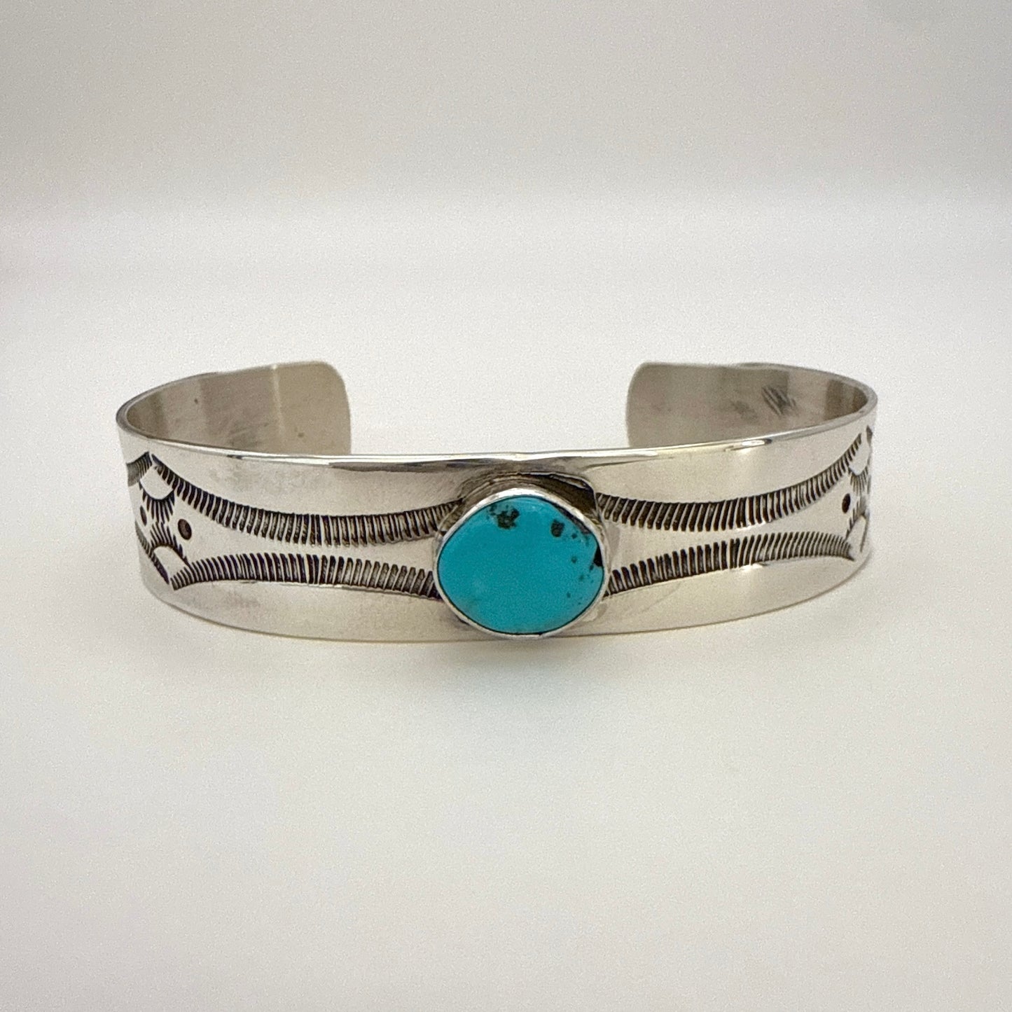 Stamped Sterling Silver Cuff Bracelet with Sleeping Beauty Turquoise 5 5/8"