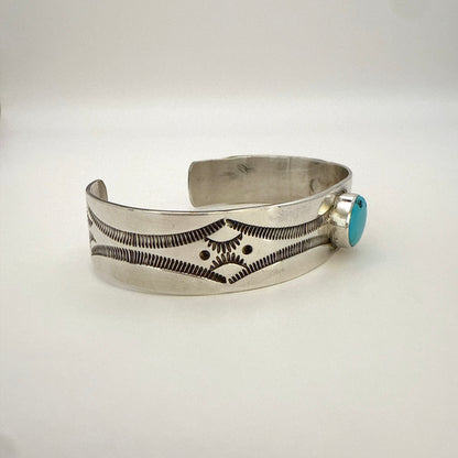 Stamped Sterling Silver Cuff Bracelet with Sleeping Beauty Turquoise 5 5/8"