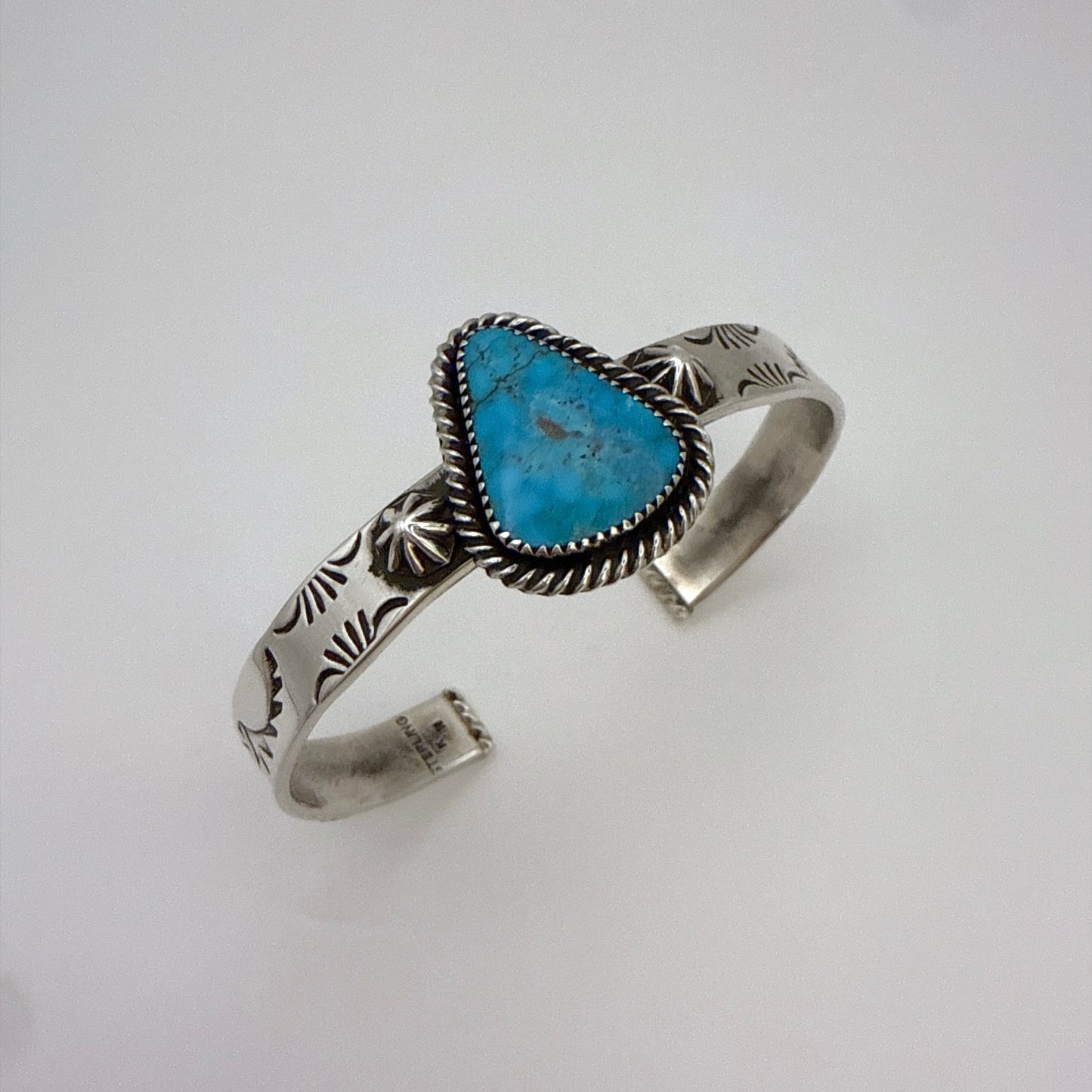 Stamped Kingman Turquoise Cuff Bracelet By Kinsley Natoni