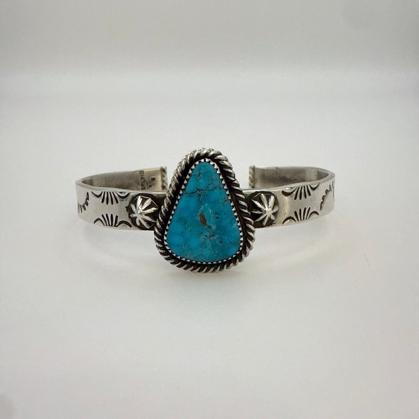 Stamped Kingman Turquoise Cuff Bracelet By Kinsley Natoni