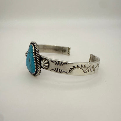 Stamped Kingman Turquoise Cuff Bracelet By Kinsley Natoni