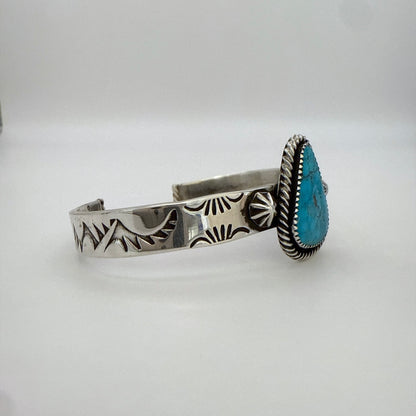 Stamped Kingman Turquoise Cuff Bracelet By Kinsley Natoni