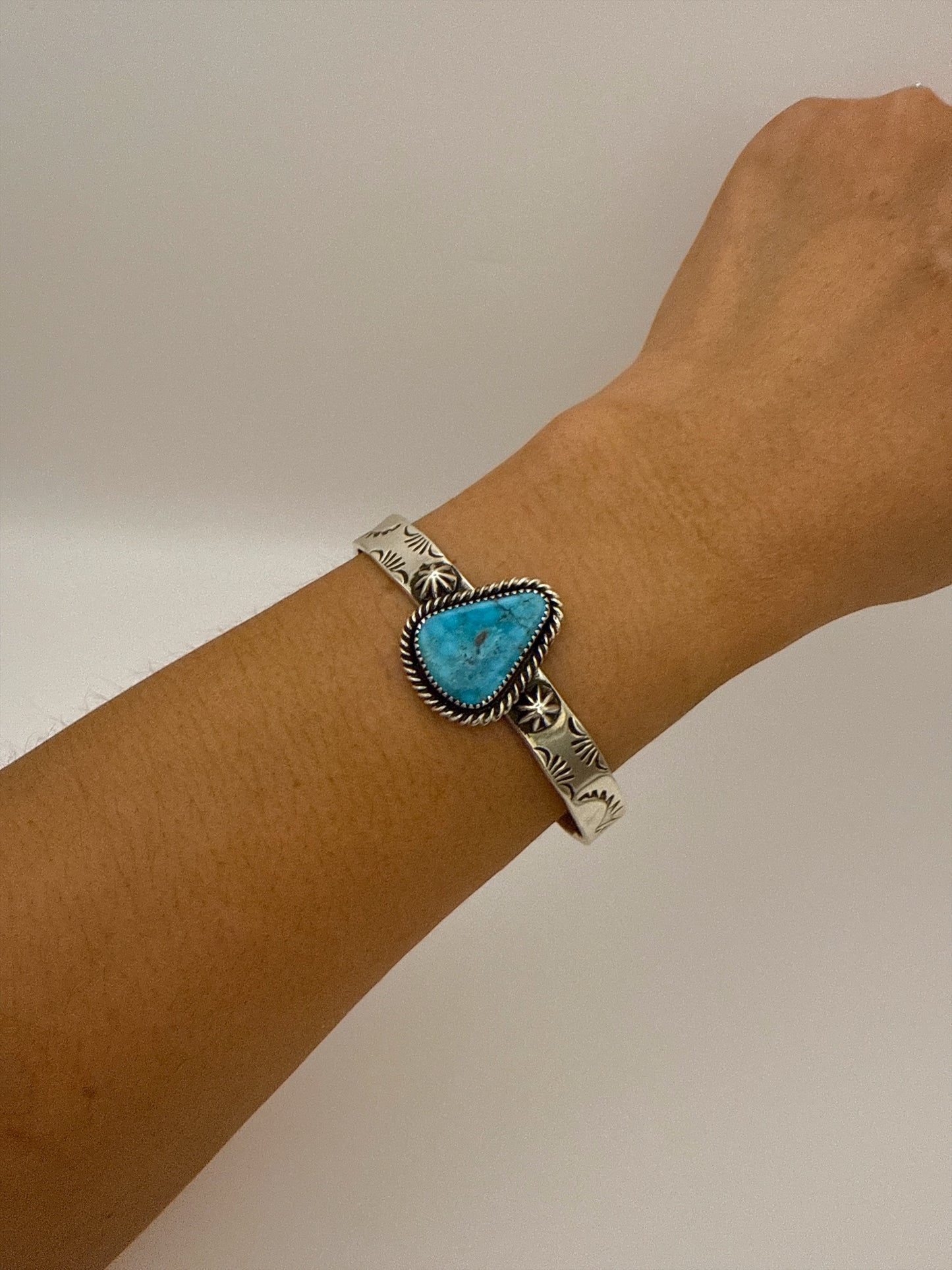Stamped Kingman Turquoise Cuff Bracelet By Kinsley Natoni
