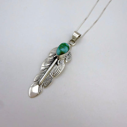 Sonoran Gold Turquoise Feather Pendant Necklace – 18" Chain