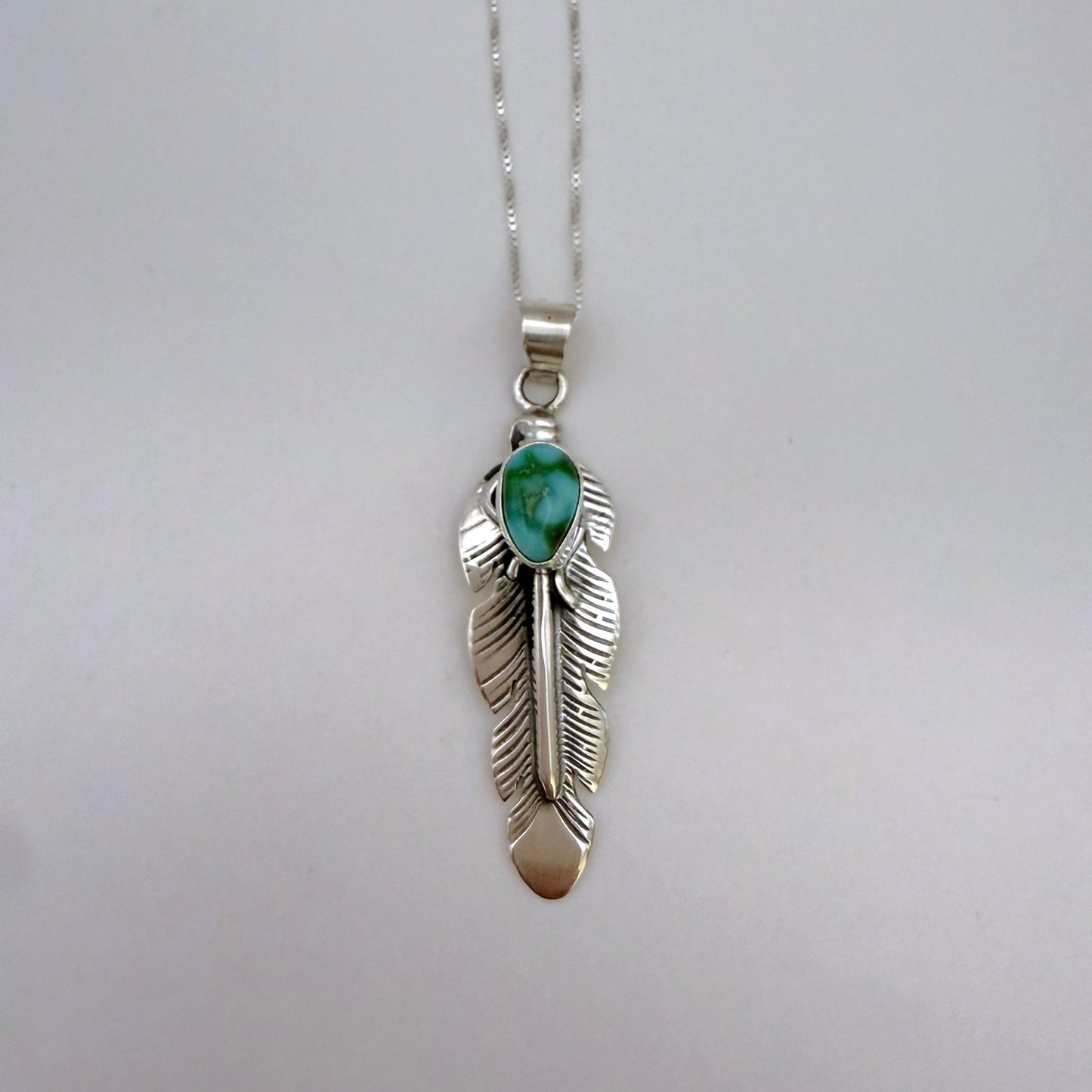 Sonoran Gold Turquoise Feather Pendant Necklace – 18" Chain