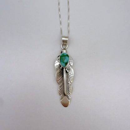 Sonoran Gold Turquoise Feather Pendant Necklace – 18" Chain