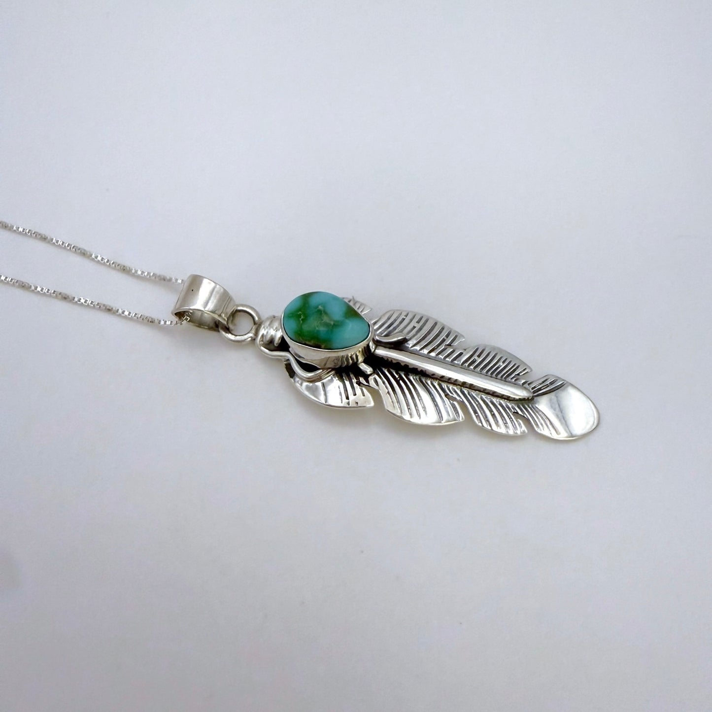 Sonoran Gold Turquoise Feather Pendant Necklace – 18" Chain