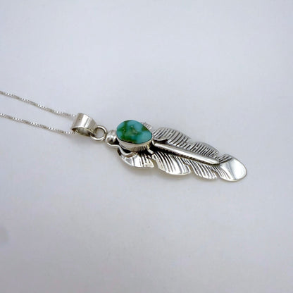 Sonoran Gold Turquoise Feather Pendant Necklace – 18" Chain