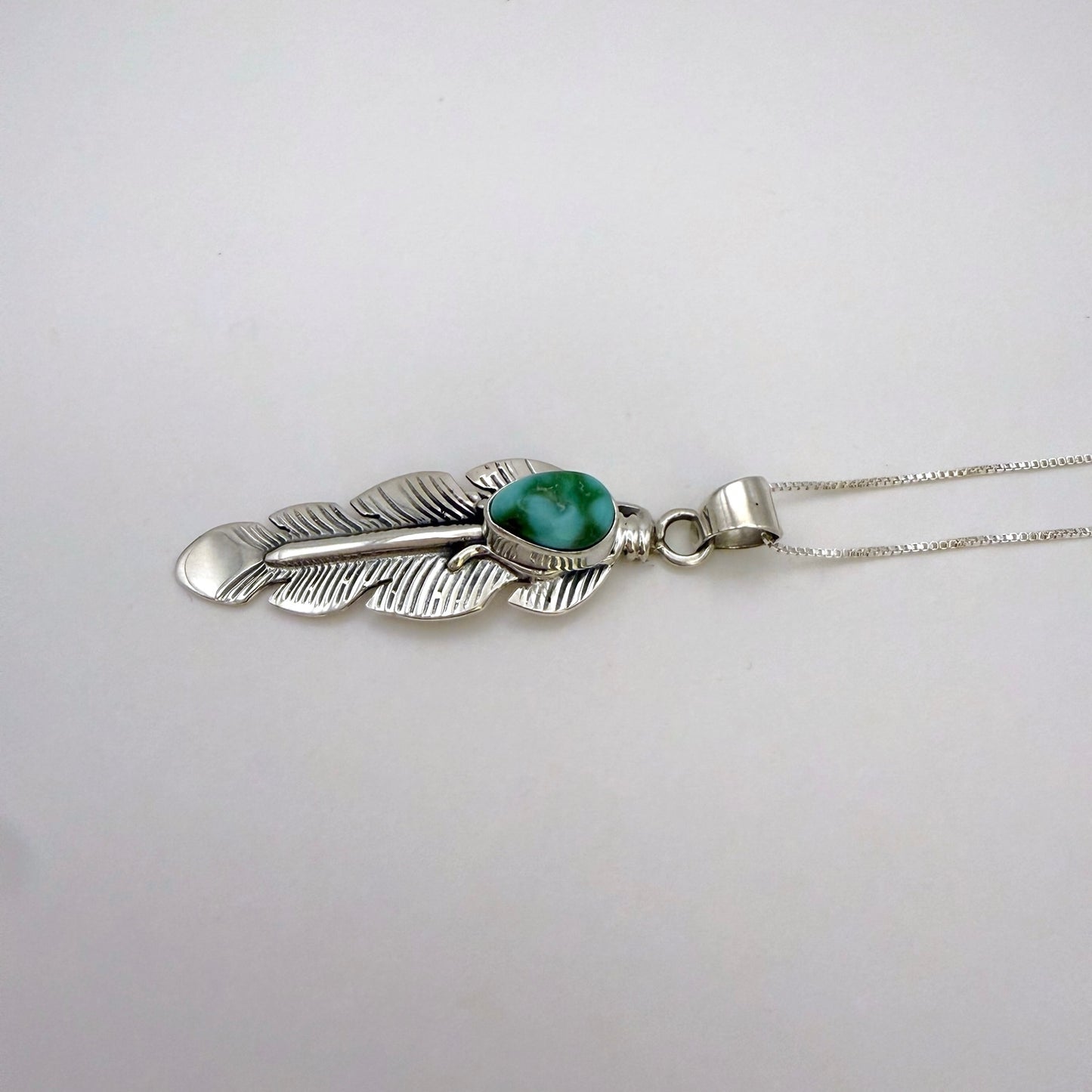 Sonoran Gold Turquoise Feather Pendant Necklace – 18" Chain