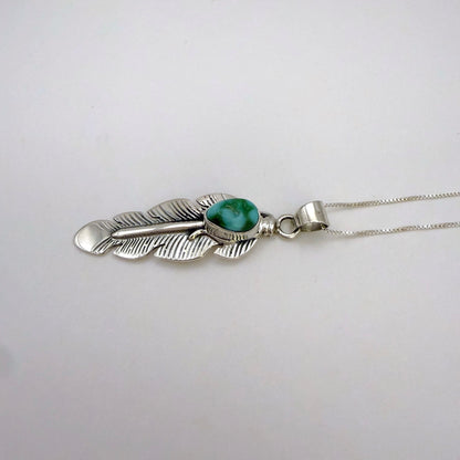Sonoran Gold Turquoise Feather Pendant Necklace – 18" Chain
