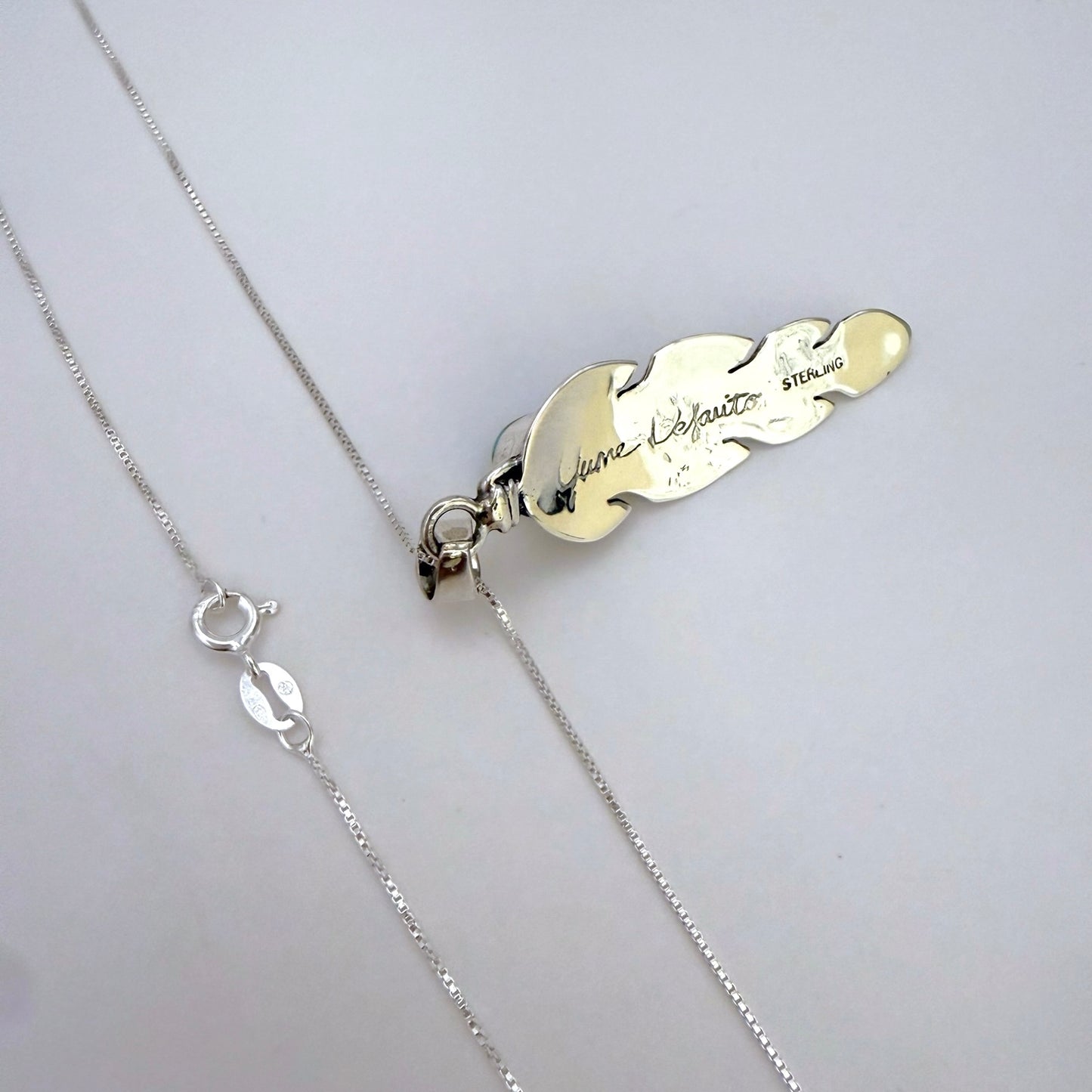 Sonoran Gold Turquoise Feather Pendant Necklace – 18" Chain
