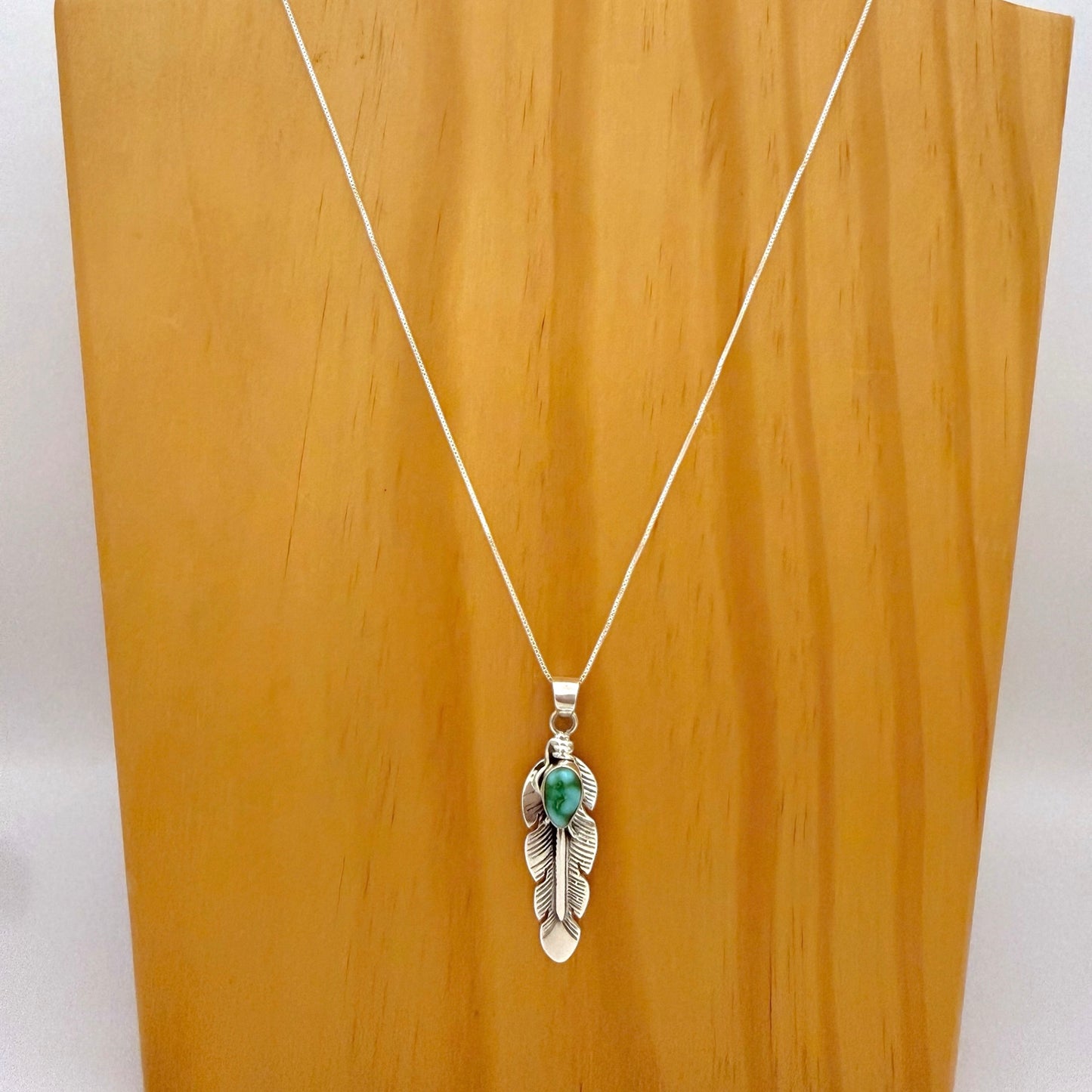 Sonoran Gold Turquoise Feather Pendant Necklace – 18" Chain