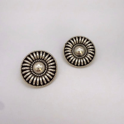 Sterling Silver Domed Sunburst Concho Stud Earrings