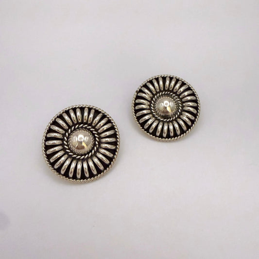 Sterling Silver Domed Sunburst Concho Stud Earrings