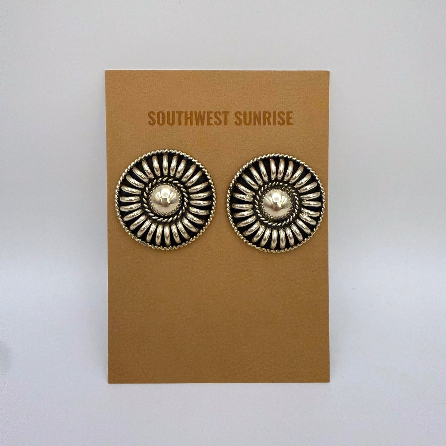 Sterling Silver Domed Sunburst Concho Stud Earrings