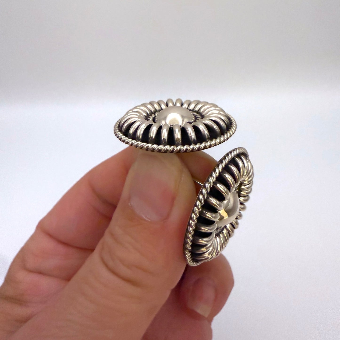 Sterling Silver Domed Sunburst Concho Stud Earrings