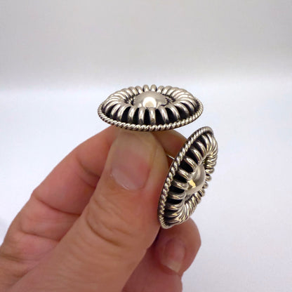 Sterling Silver Domed Sunburst Concho Stud Earrings