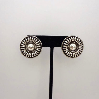 Sterling Silver Domed Sunburst Concho Stud Earrings