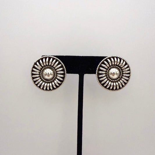 Sterling Silver Domed Sunburst Concho Stud Earrings