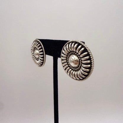 Sterling Silver Domed Sunburst Concho Stud Earrings
