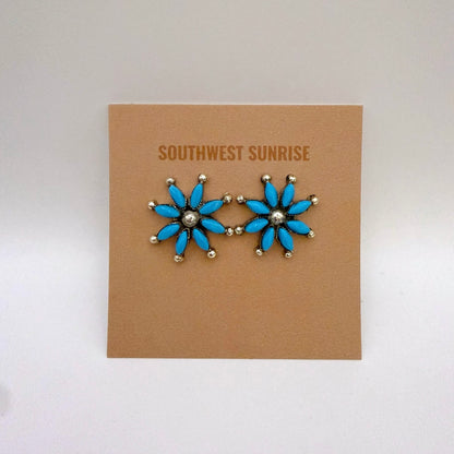 Turquoise Cluster Flower Stud Earrings A