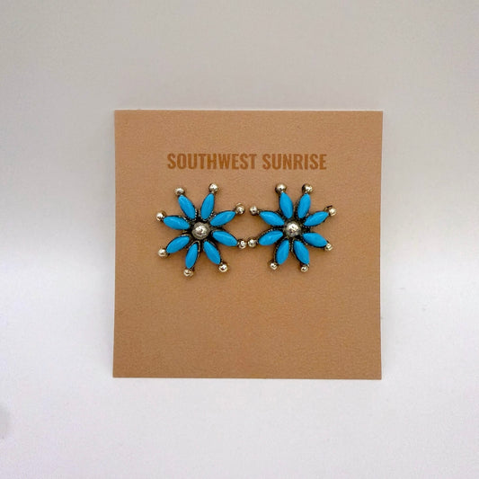 Turquoise Cluster Flower Stud Earrings A