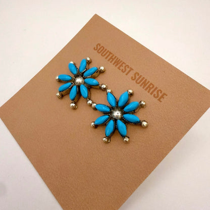 Turquoise Cluster Flower Stud Earrings A