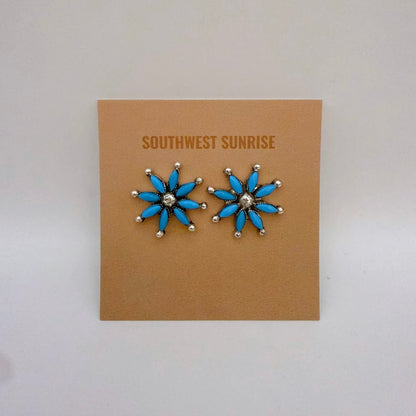 Turquoise Cluster Flower Stud Earrings B