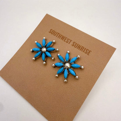 Turquoise Cluster Flower Stud Earrings B