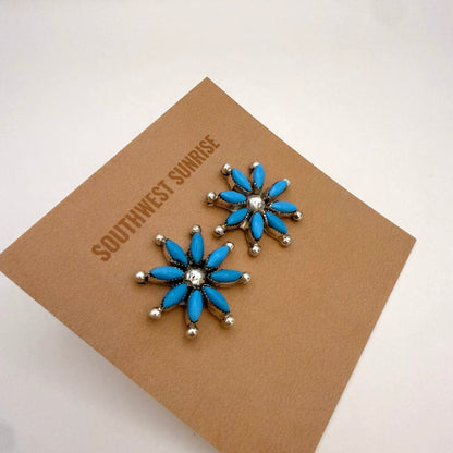 Turquoise Cluster Flower Stud Earrings B